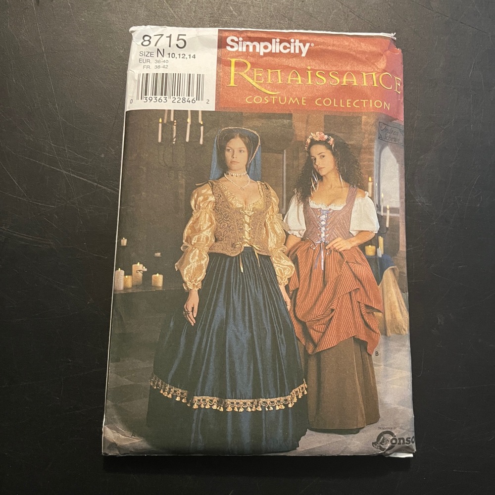 Simplicity 8715 Renaissance Costume Pattern Misses 10-14 Blouse Vest Skirt Hat